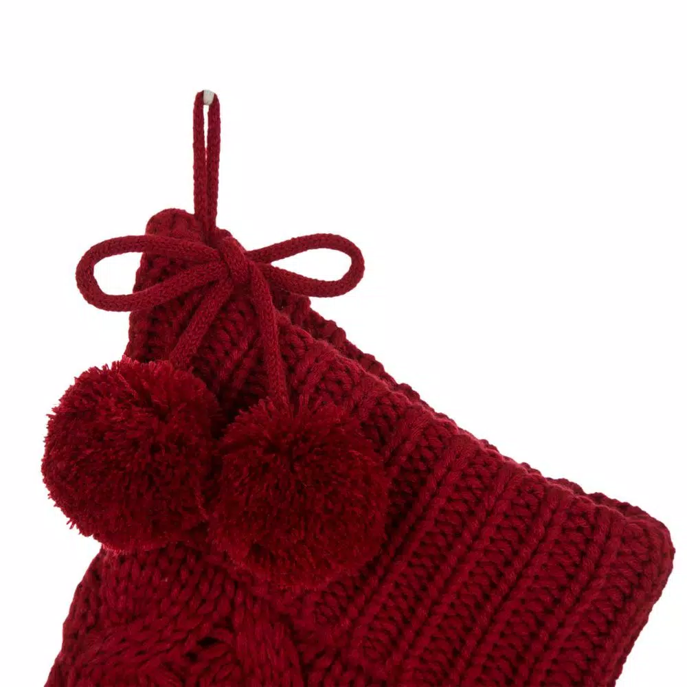 Glitzhome 24 in. Red Knitted Christmas Stocking with Pom Pom Balls - Acrylic
