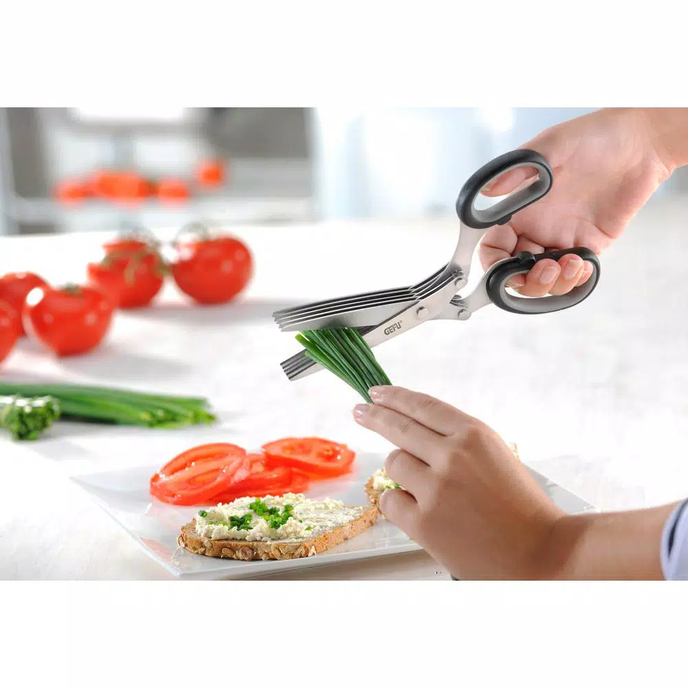 GEFU Stainless Steel Herb Scissors with 5 Blade Pairs and Cleaning Comb