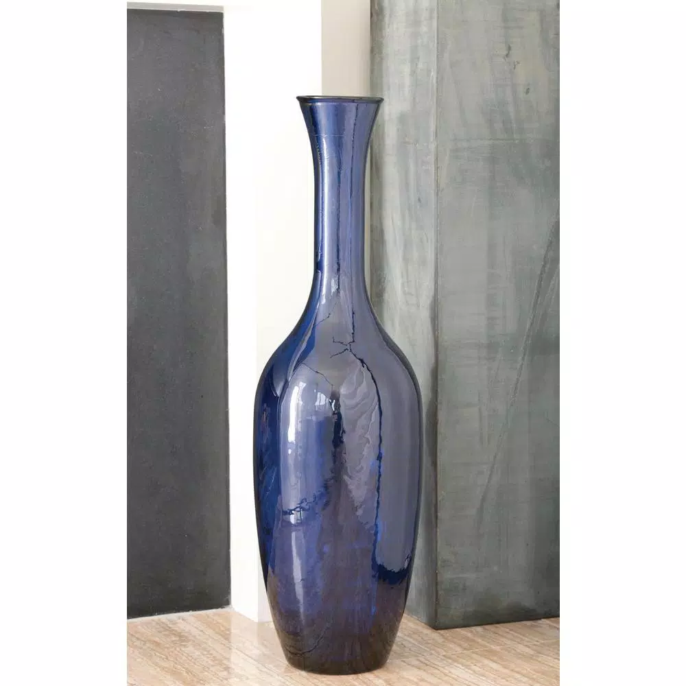 Titan Lighting Chloe 39 in. Deep Blue Glass Trumpet Floor Vase