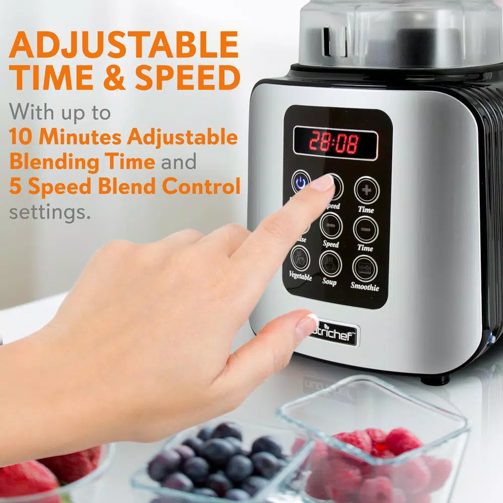 NutriChef 1700W High-Speed Digital Countertop Blender, 57 oz. 5-Speed Jar with Pulse and LCD Display, Black