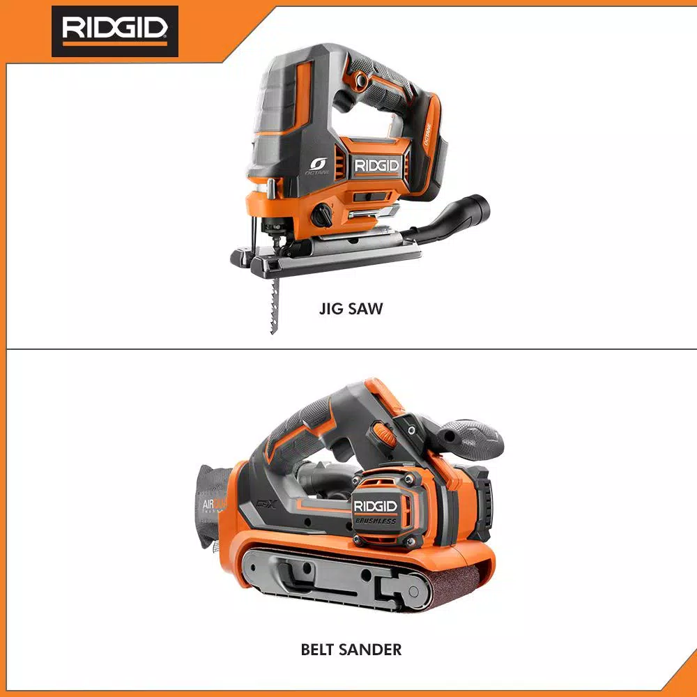 RIDGID 18V OCTANE Brushless 2-Tool Combo Kit: Jig Saw & 3 in. x 18 in. Belt Sander (Tools Only)