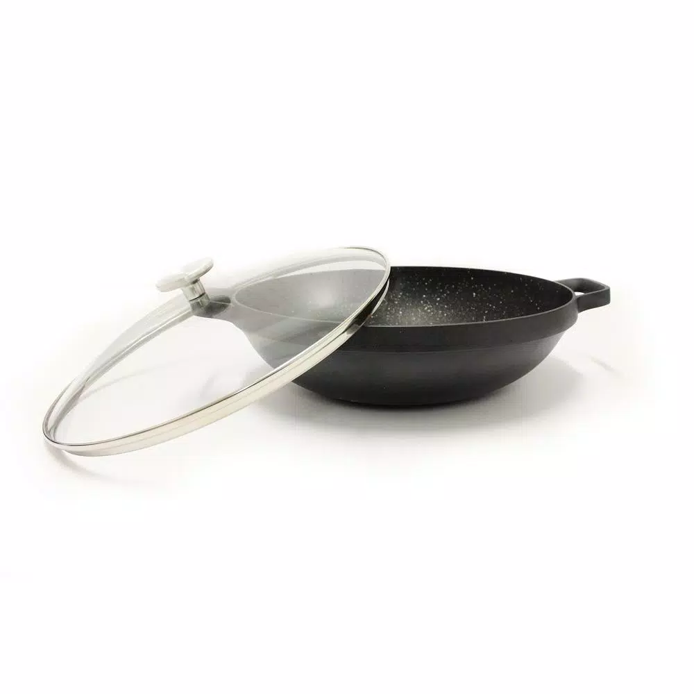 BergHOFF GEM 12.5 in. Cast Aluminum Nonstick Wok with Glass Lid, Induction Compatible
