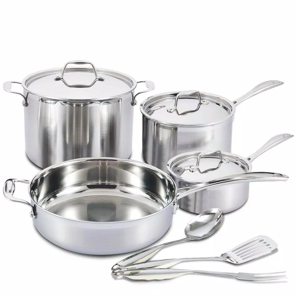 Mockins 10-Piece Tri-Ply Stainless Steel Cookware Set with Lids and Utensils