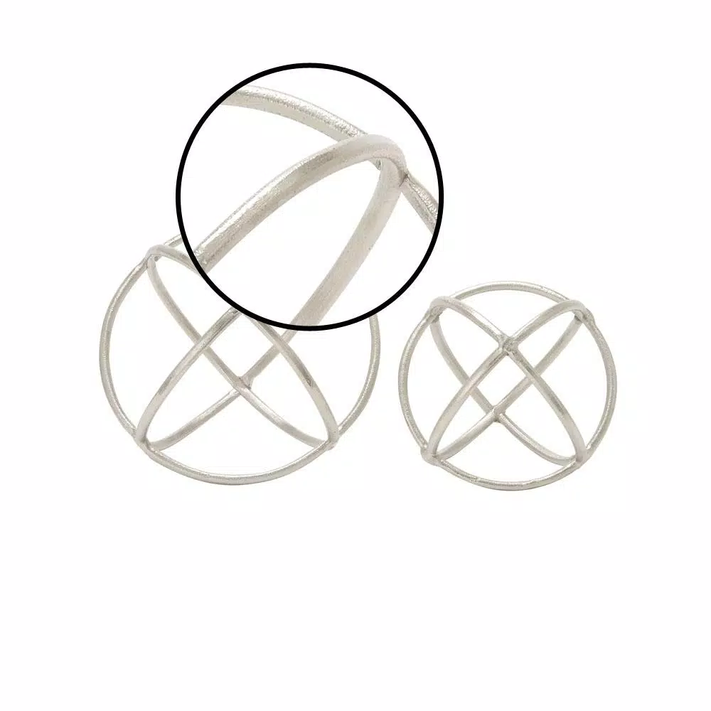 LITTON LANE Silver Nickel Aluminum Ring Decorative Orbs, Set of 2 - Modern Geometric Sculptures