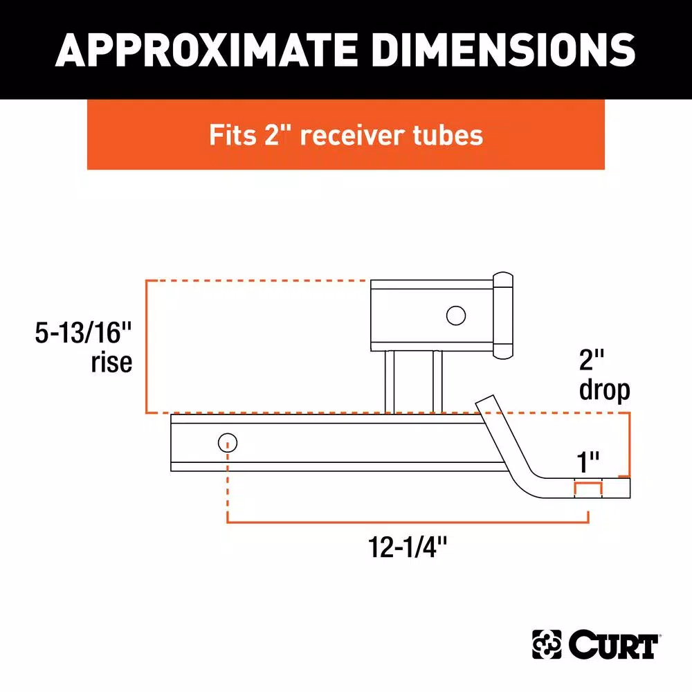 CURT Multi-Use 2" Ball Mount with Extra Receiver Tube, 7,500 lbs. Capacity, 5-13/16" Rise, Gloss Black