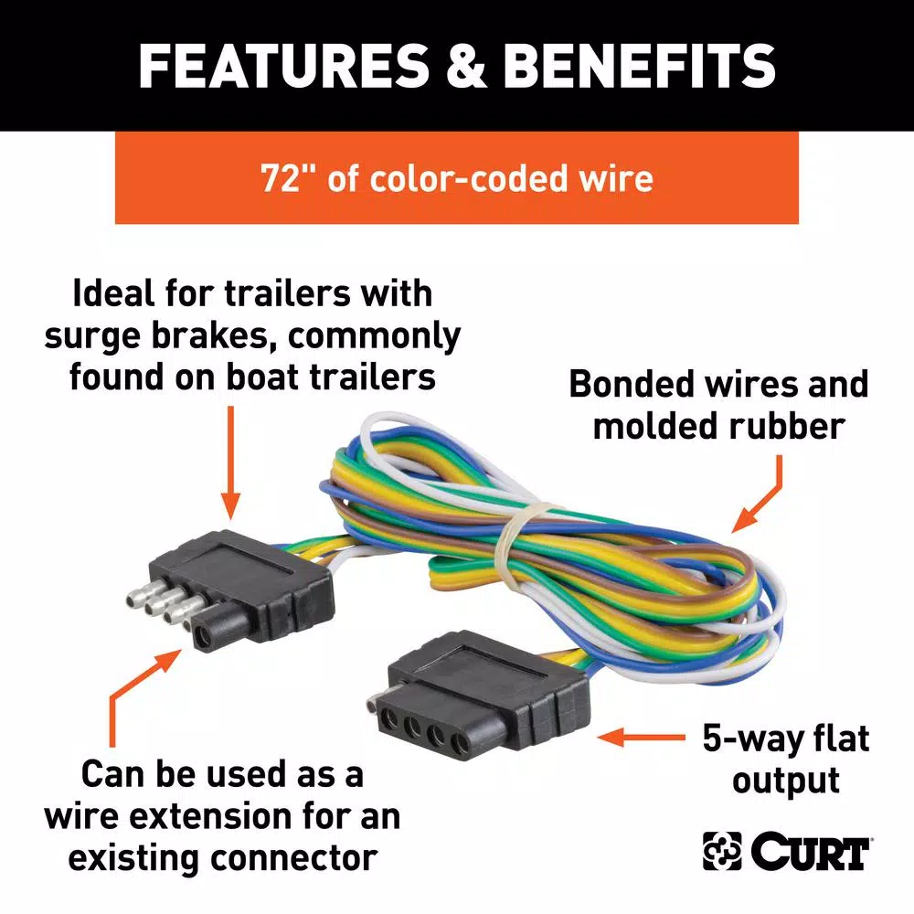 CURT 5-Way Flat Connector Plug & Socket with 72" Color-Coded Wires
