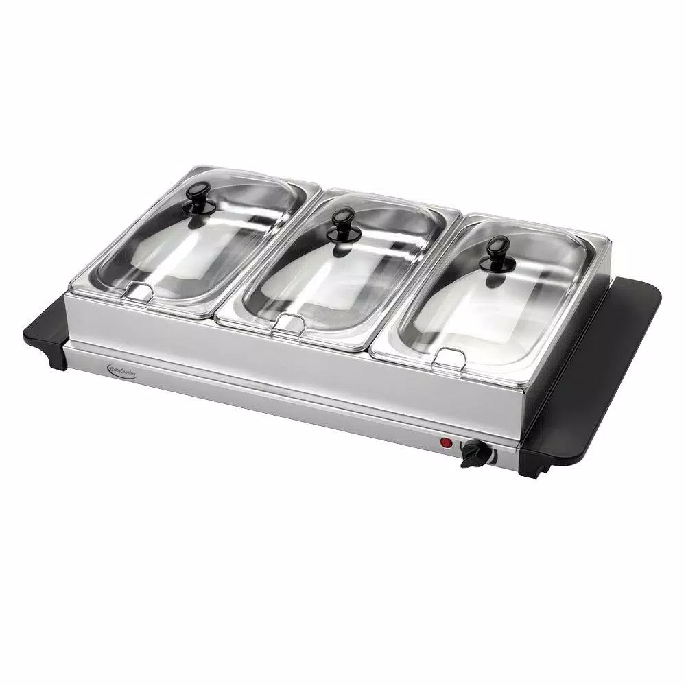 Betty Crocker 7.5 Qt. Stainless Steel Buffet Server Warming Tray with 3 Crocks