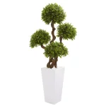 Nearly Natural 55 in. Four Ball Boxwood Artificial Topiary Tree in Tall White Planter thumbnail 1