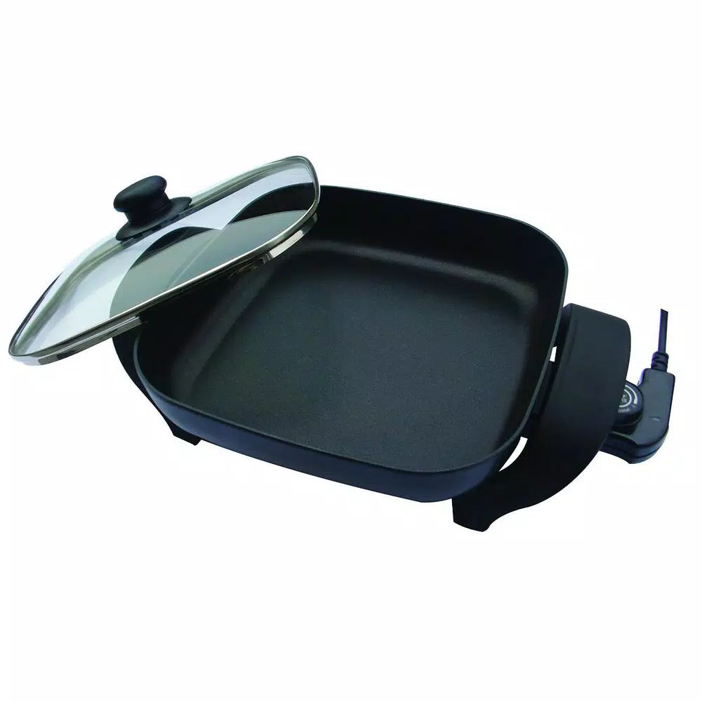 Nesco 8 in. Electric Skillet, 1800W Non-Stick Square Pan with Glass Lid, Black