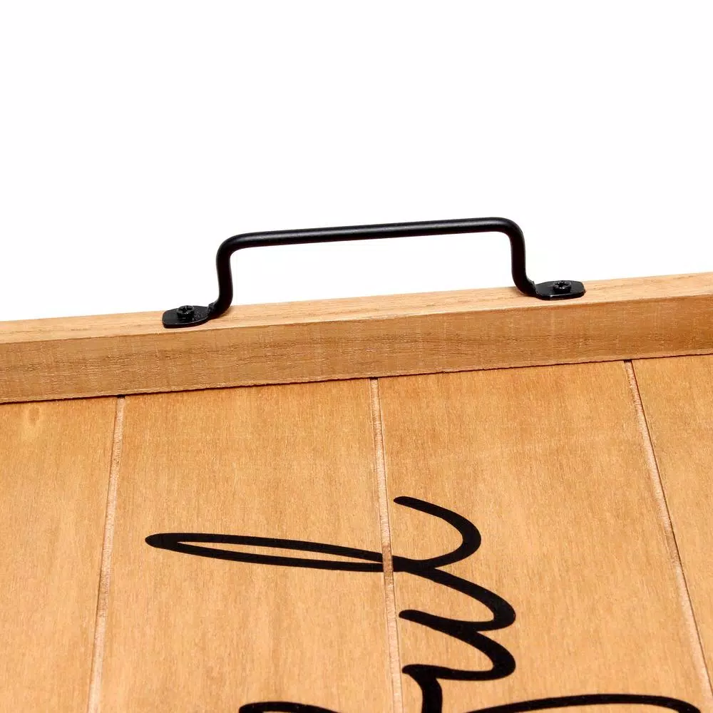 Elegant Designs Natural Wood Decorative Serving Tray with Black Metal Handles - Thankful Farmhouse Style