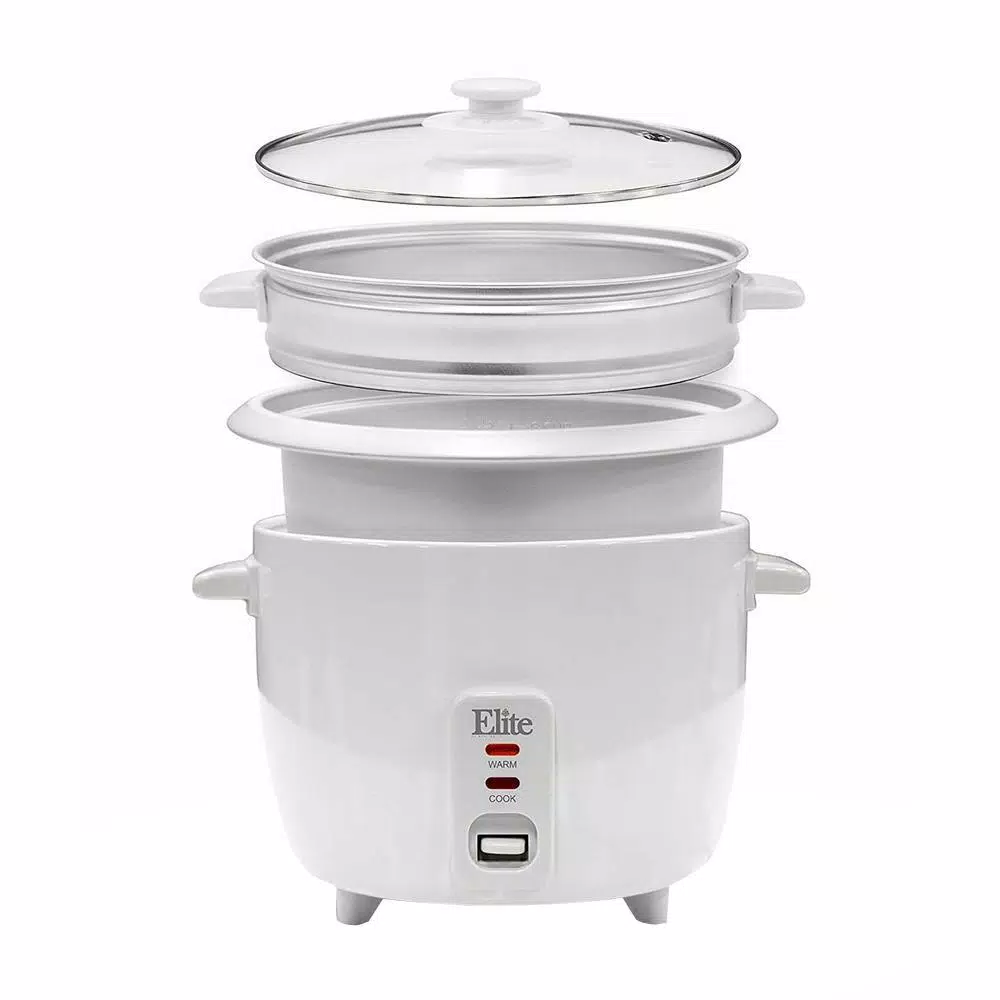 Elite Gourmet 16-Cup Rice Cooker with Steam Tray, White