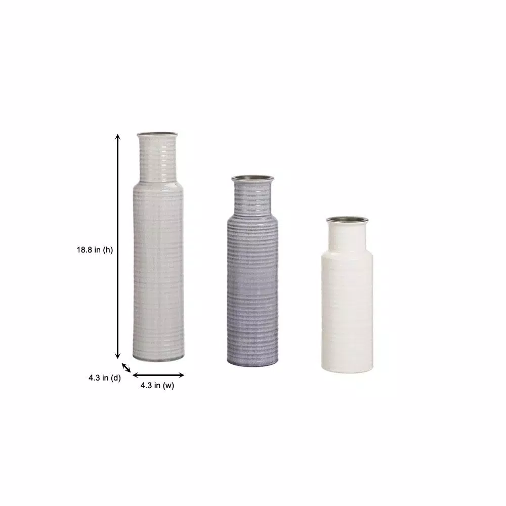 Home Decorators Collection Ceramic Decorative Vases, Set of 3, Stone Grey, Shadow Grey and White