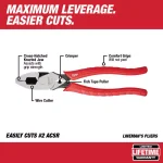 Milwaukee 9 in. High Leverage Lineman's Pliers with Crimper and Reaming Head thumbnail 2