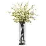 Nearly Natural Giant White Cherry Blossom Silk Floral Arrangement with Cylinder Vase thumbnail 1