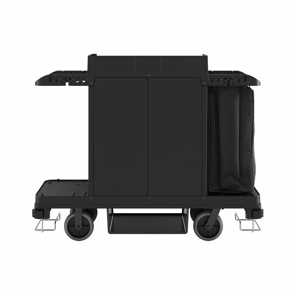 Suncast Commercial Standard Housekeeping Cart with Laundry Bag and Tool Storage, Black