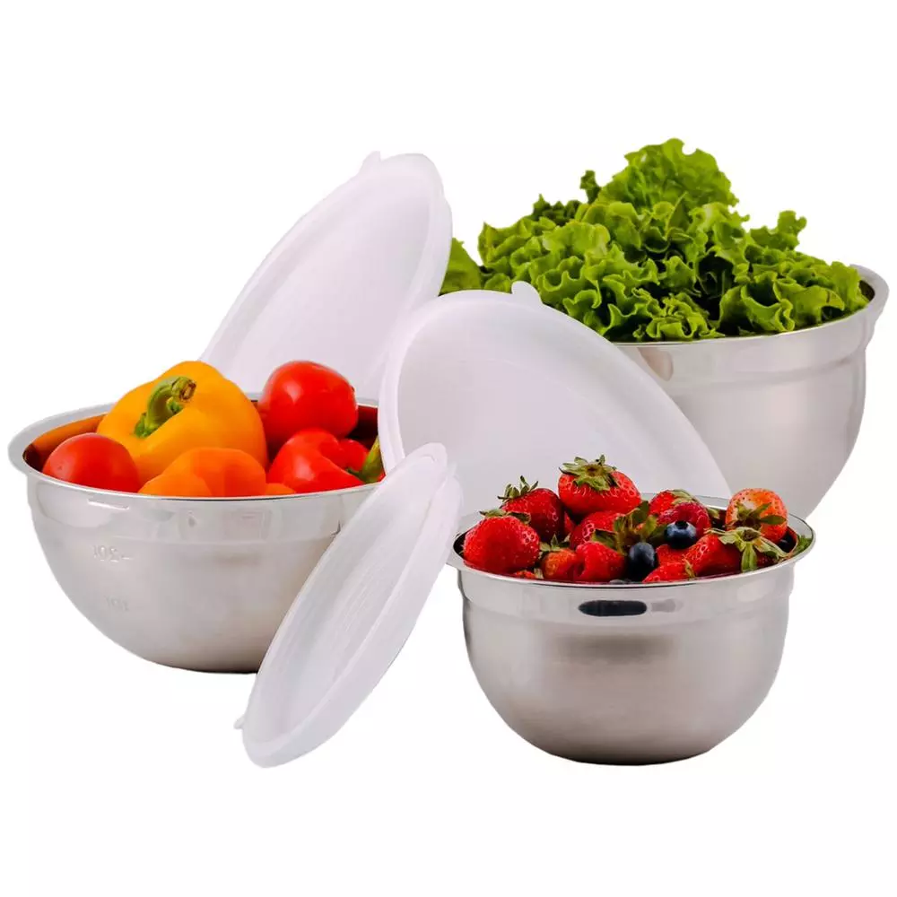 Ovente 3-Piece Stainless Steel Mixing Bowls Set with Lids