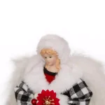 Glitzhome 12 in. Black and White Plaid Angel Tree Topper - 3D Figurine thumbnail 2
