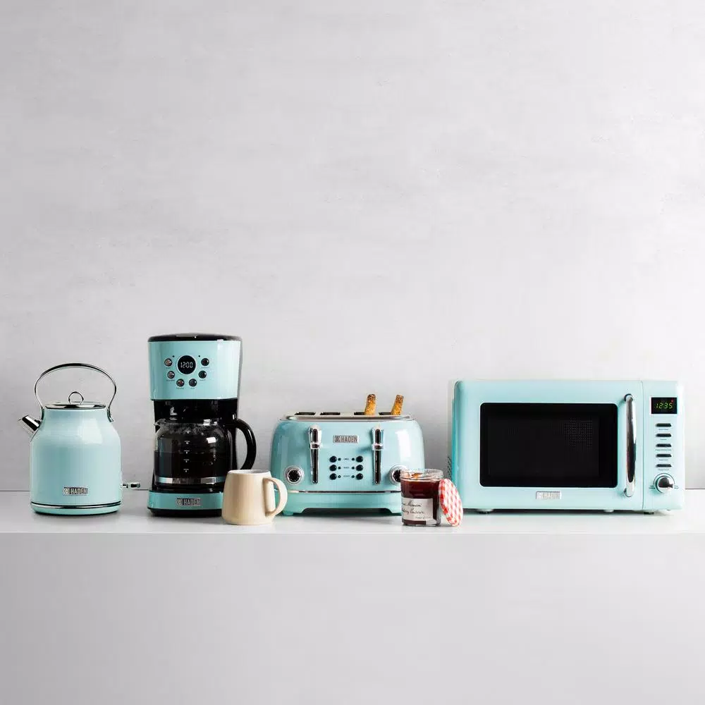 Haden Heritage 1.7L Electric Kettle, Retro Stainless Steel, Light Blue Turquoise