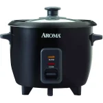 Aroma 6-Cup Rice Cooker and Food Steamer with Removable Steam Tray, Black thumbnail 1