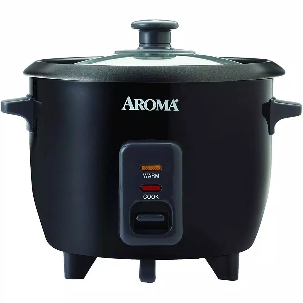 Aroma 6-Cup Rice Cooker and Food Steamer with Removable Steam Tray, Black