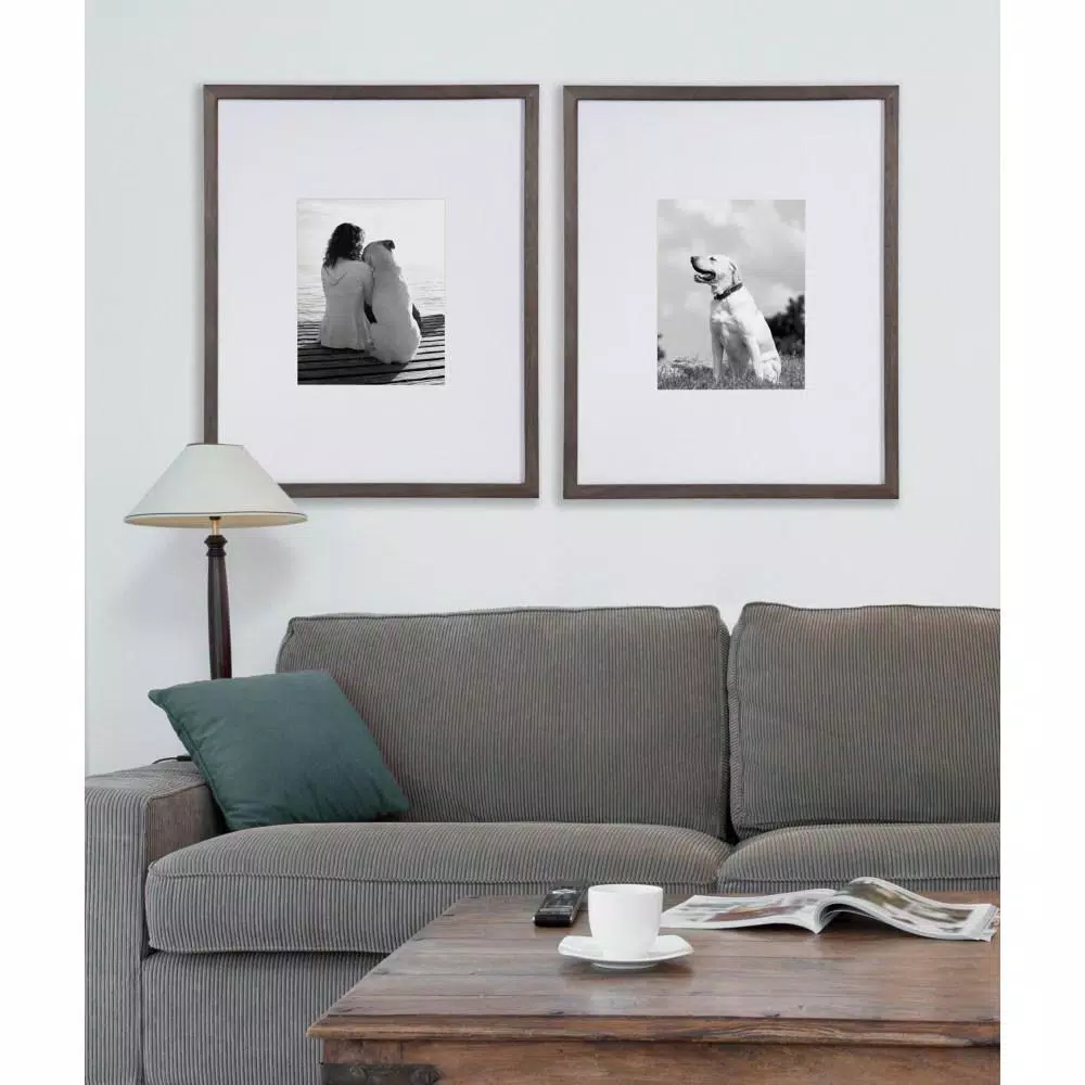 DesignOvation Gallery Wood Picture Frame Set of 2, Gray, 16x20 matted to 8x10