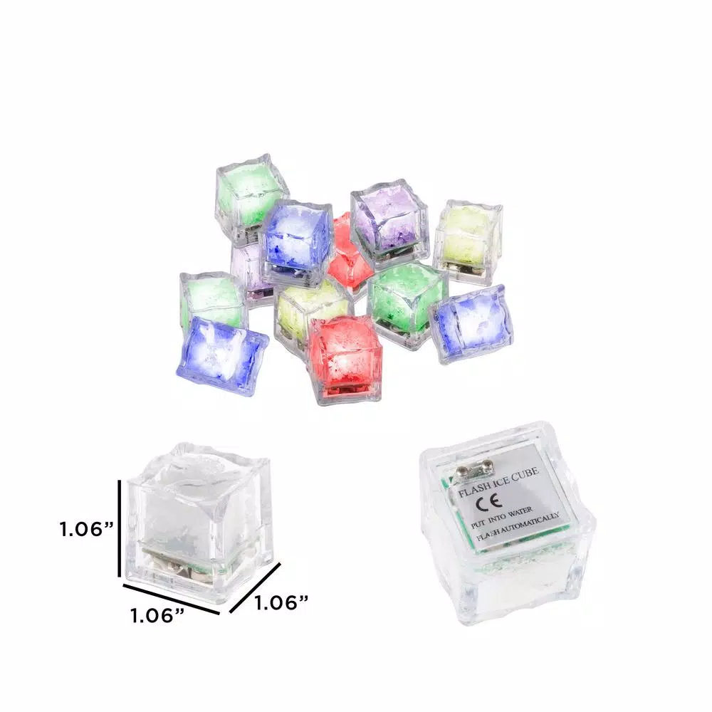 Lavish Home Ice Cube Shaped LED Lights, 12-Pack, Multi-Color Submersible Liquid Activated Lights