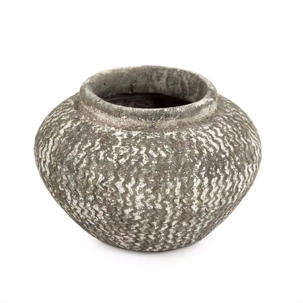 Zentique Cement Wavy Grey Small Decorative Vase - Distressed Zig Zag Texture