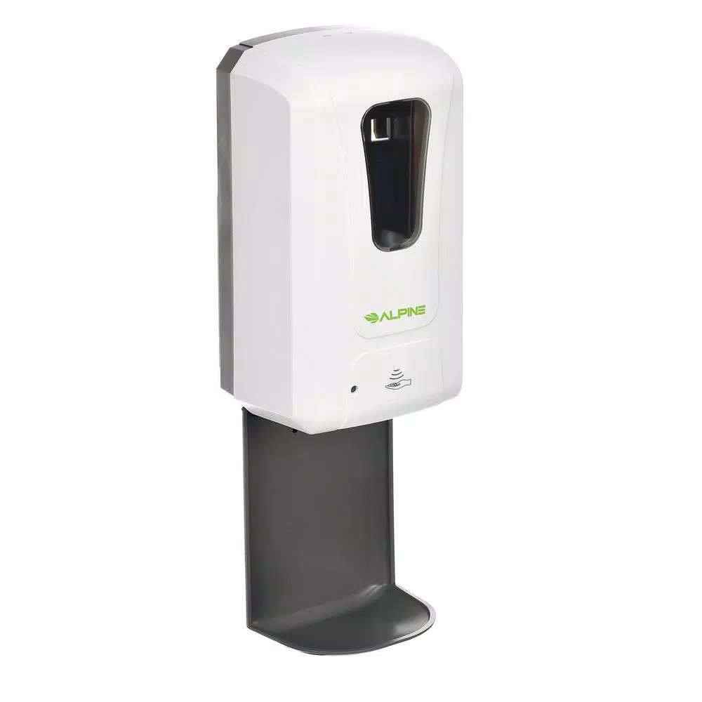 Alpine Industries 1200ml Automatic Soap and Gel Hand Sanitizer Dispenser with Drip Tray, White