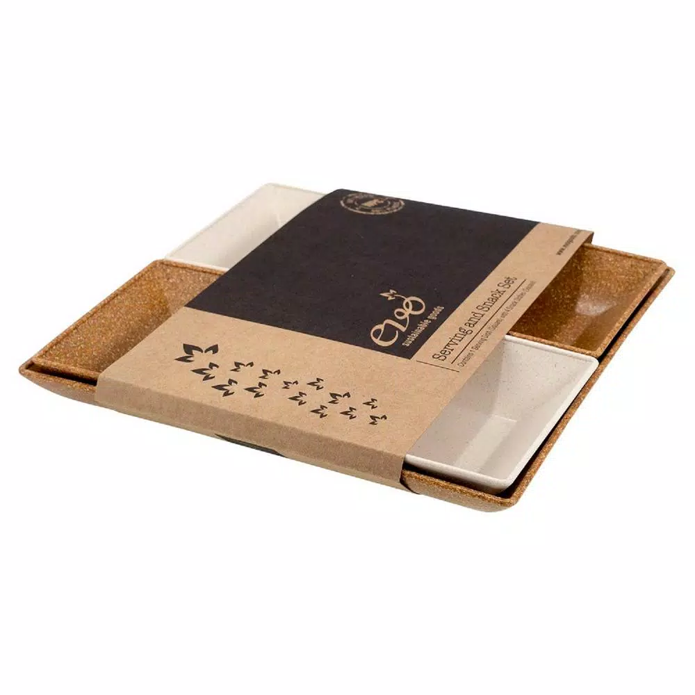 Unbranded EVO Sustainable Goods Wood-Plastic Composite Serving & Snack Set, 5-Piece Light Brown