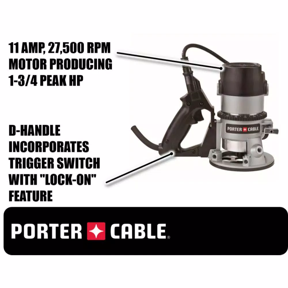 Porter-Cable 1-3/4 HP 27,500 RPM D-Handle Fixed Base Router