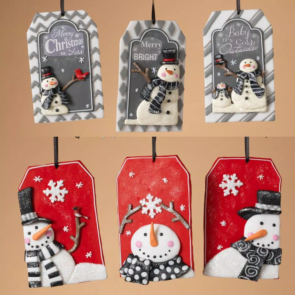 Unbranded 4 in. Clay Dough Snowman Christmas Ornament Assortment, Set of 6