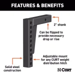 CURT Weight Distribution Shank, 2 in. Shank, 7 in. Drop, 10.5 in. Rise thumbnail 7