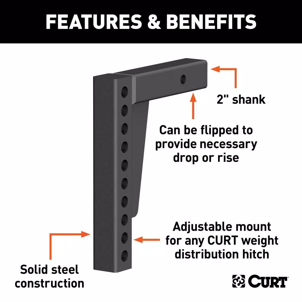 CURT Weight Distribution Shank, 2 in. Shank, 7 in. Drop, 10.5 in. Rise
