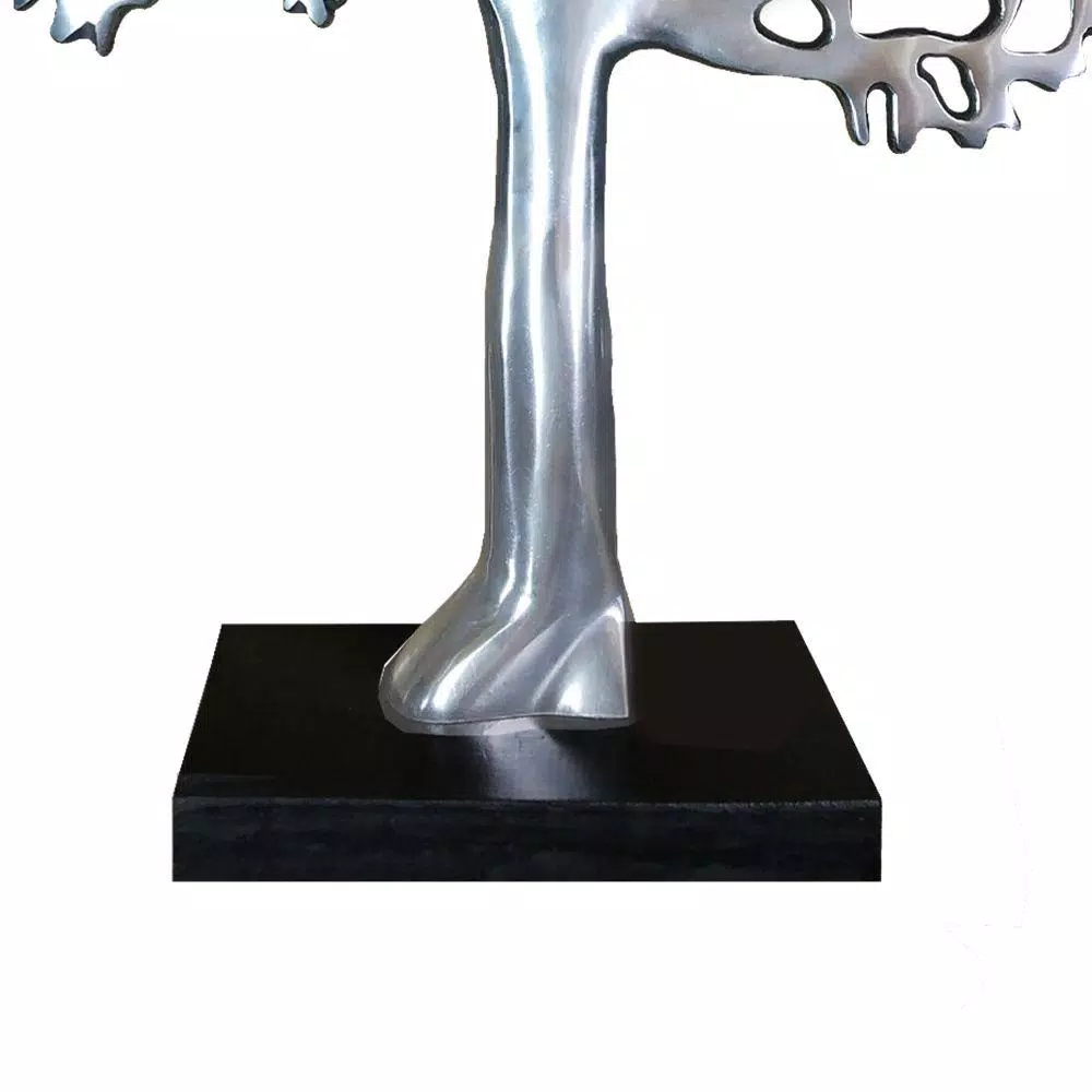 Benjara Modern Silver and Black Aluminum Tree Sculpture Decor with Block Base