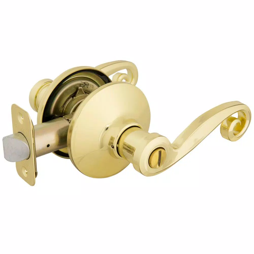 Defiant Scroll Polished Brass Privacy Lever Set for Bedroom and Bathroom Doors
