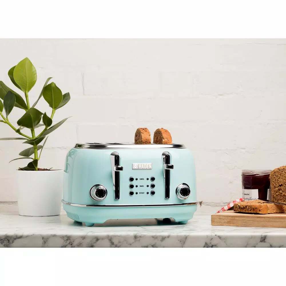 Haden Heritage 4-Slice Retro Wide Slot Toaster, 1500W, Turquoise