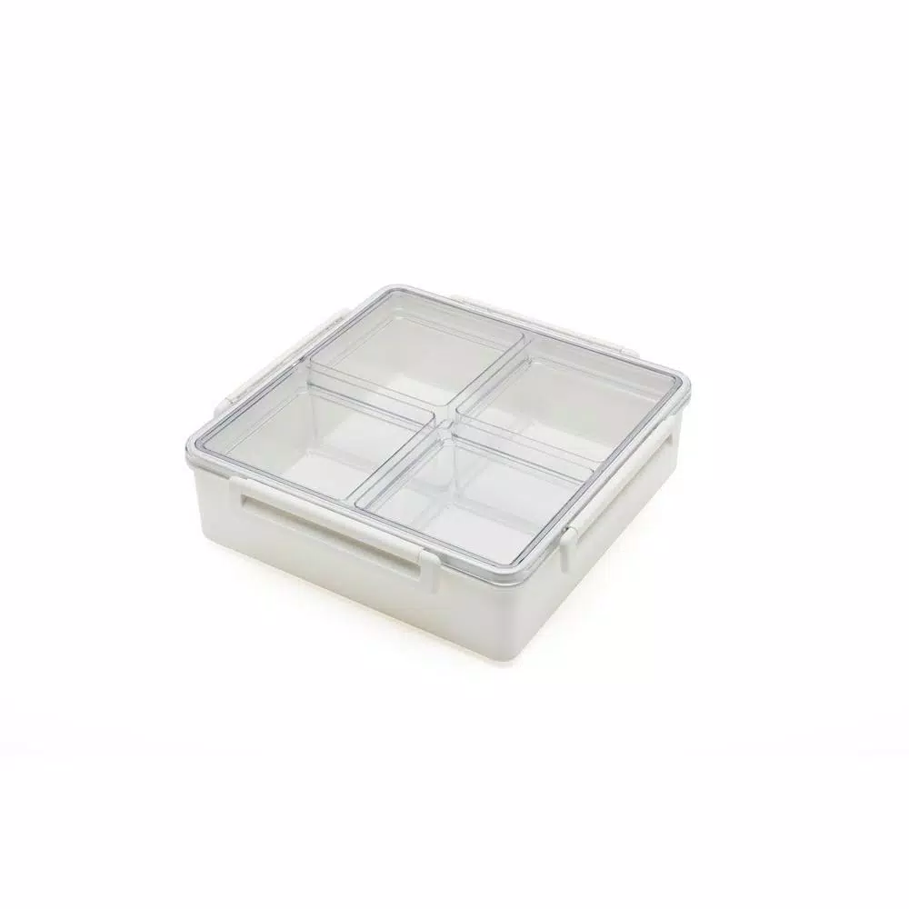 Lustroware Lusroware Modular Plastic Serving Tray with Lids, Rectangular Food Organizer, White