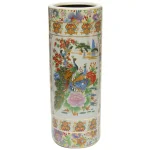 Unbranded Oriental Furniture 24 in. White Satsuma Porcelain Umbrella Stand & Floor Vase with Peacock Design thumbnail 7