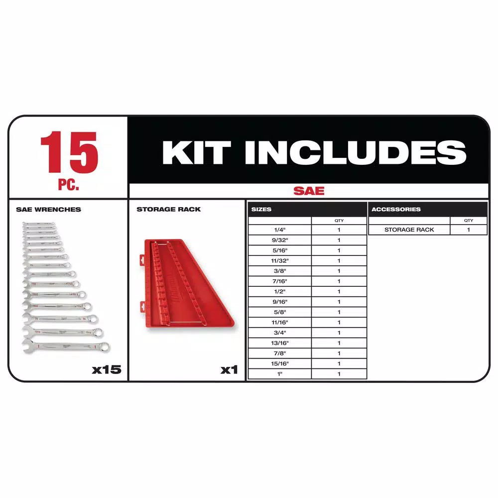 Milwaukee 15-Piece SAE Combination Wrench Set