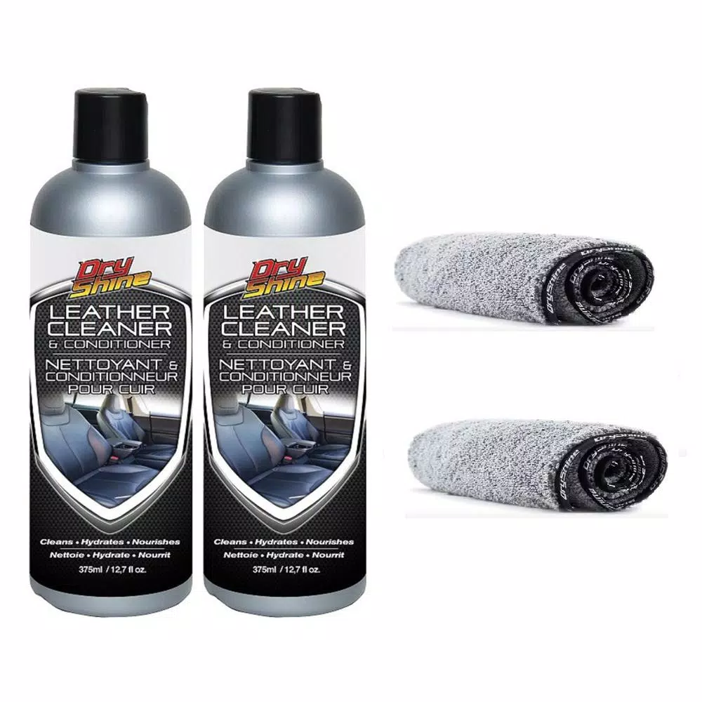 Dry Shine Leather Cleaner and Conditioner 12.7 oz. with 2-Pack Microfiber Towels