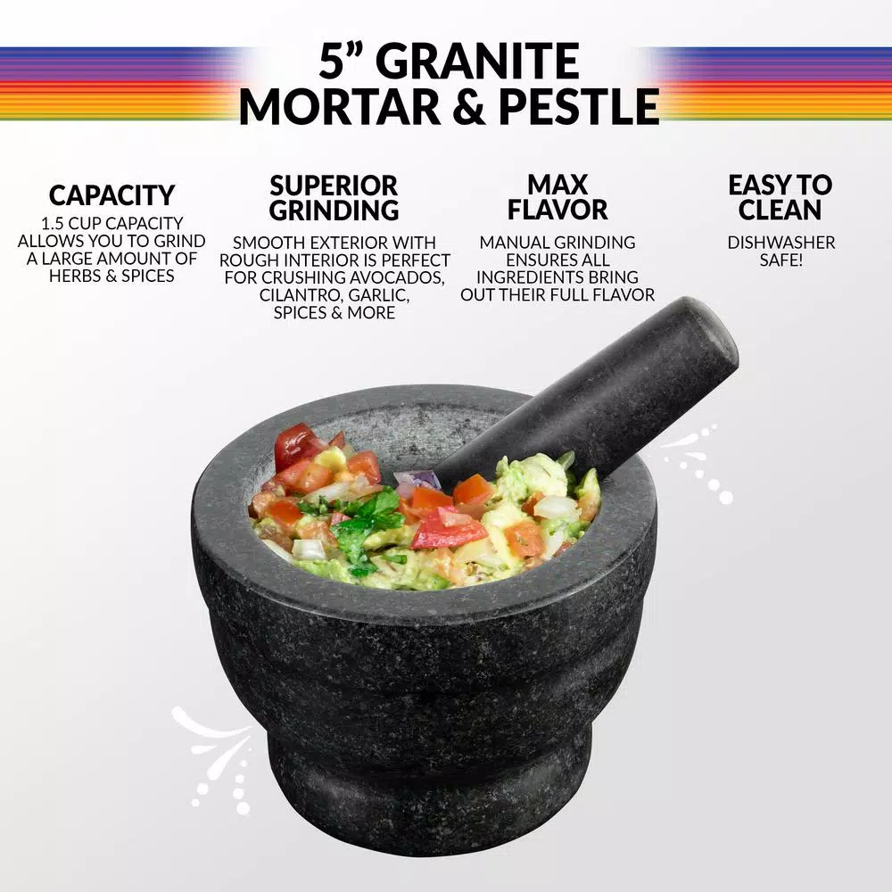 TACO TUESDAY Granite Stone Mortar and Pestle Set, 5.5 in. - Dark Gray