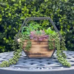 Flora Bunda 11 in. Hexagon Wood and Metal Faux Succulent Wall Planter Hanging Garden thumbnail 3