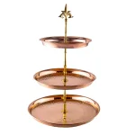 Old Dutch 3-Tier Hammered Solid Copper Serving Tray with Brass Stem and Fleur-de-Lis Handle thumbnail 1