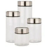 Honey-Can-Do 4-Piece Glass Kitchen Canister Set with Date Dial Lids and Chrome Accents thumbnail 1