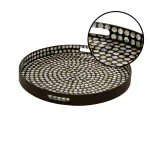 LITTON LANE Modern Reflections 24" Round Mother of Pearl Inlaid Decorative Tray, Black Lacquer thumbnail 3
