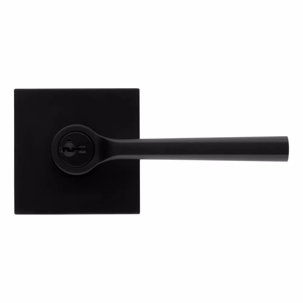 Kwikset Lisbon Signature Series Square Exterior Entry Door Lever, Iron Black, SmartKey Security