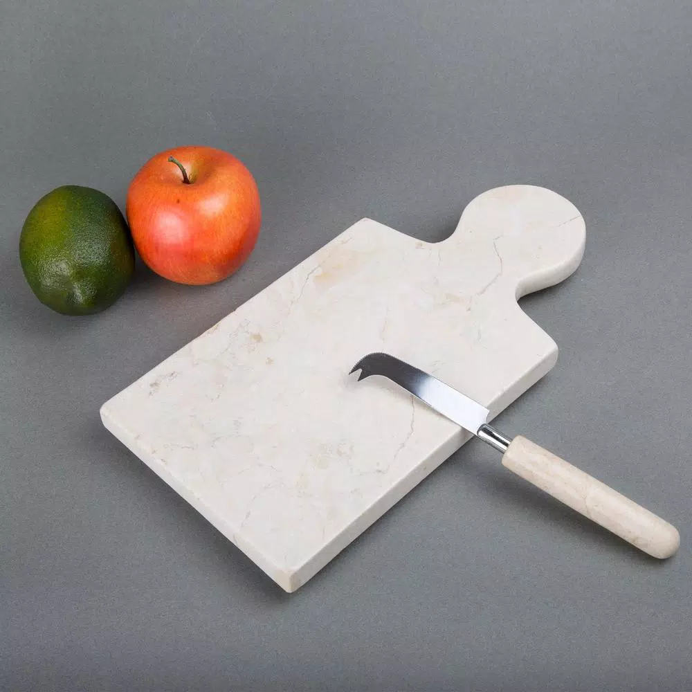 Creative Home 12 x 6 in. Natural Champagne Marble Cheese Board - Beige Octagonal Serving Tray