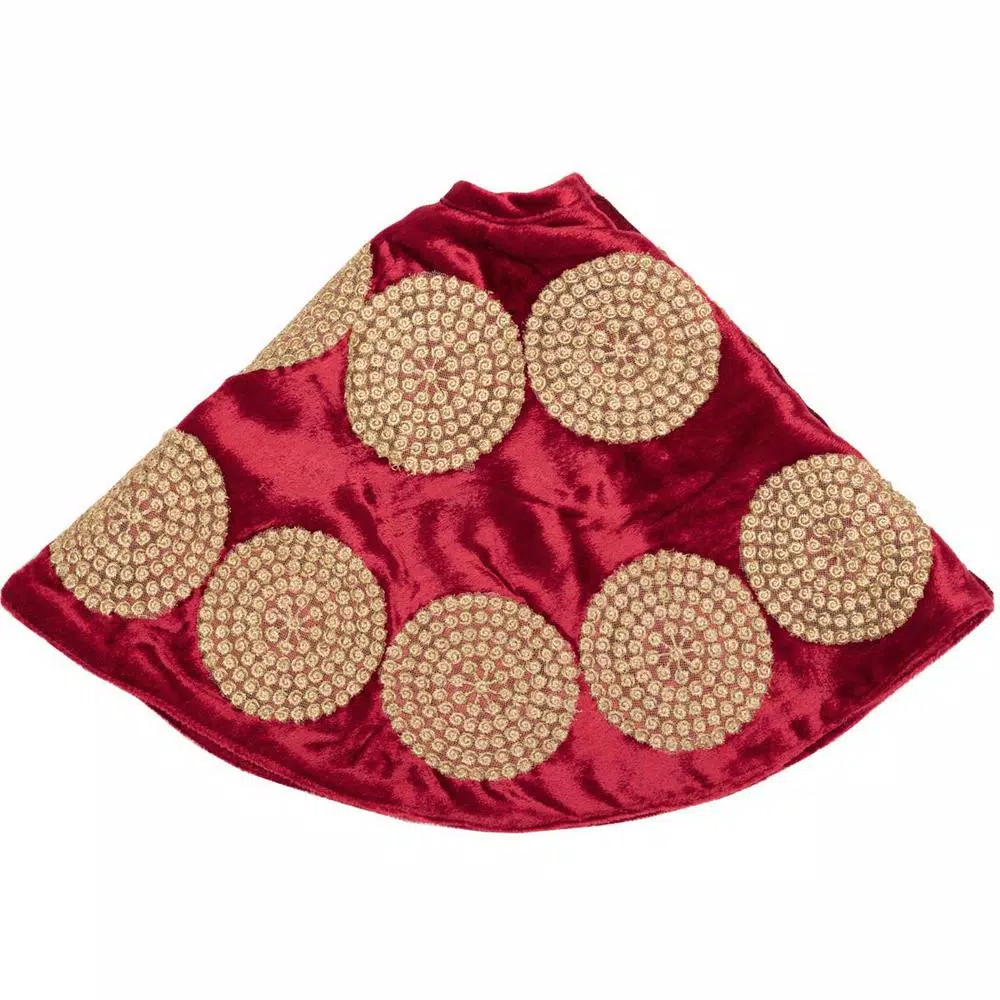 VHC Brands 21 in. Red Memories Glam Christmas Mini Tree Skirt with Gold Trim