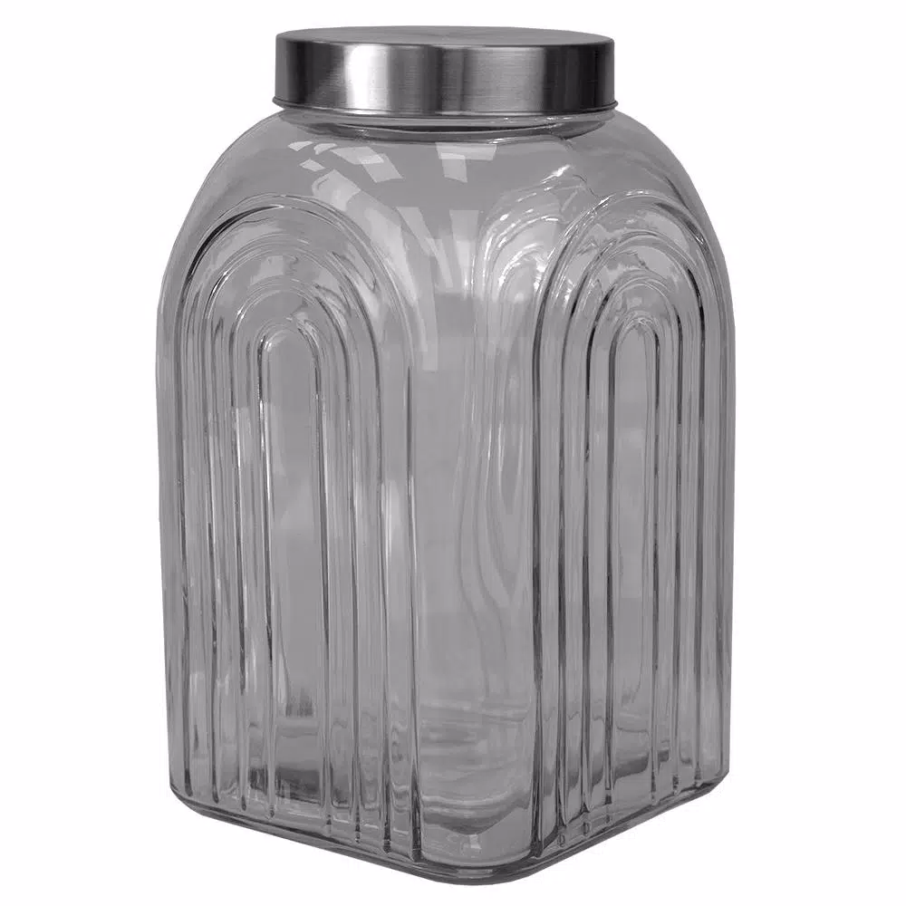 Unbranded Heritage 4.8 L Glass Kitchen Canister with Brushed Stainless Steel Lid