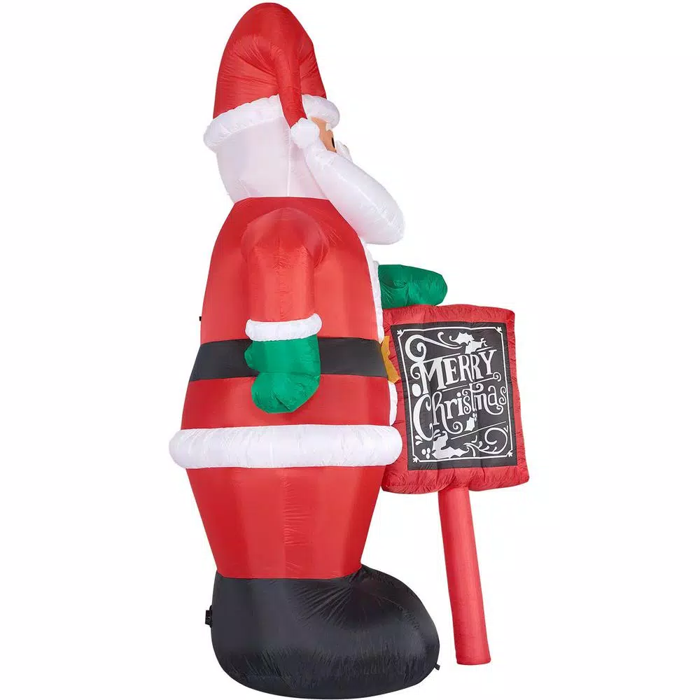 Fraser Hill Farm 10 ft. Santa Claus with Sign Christmas Inflatable with White Lights